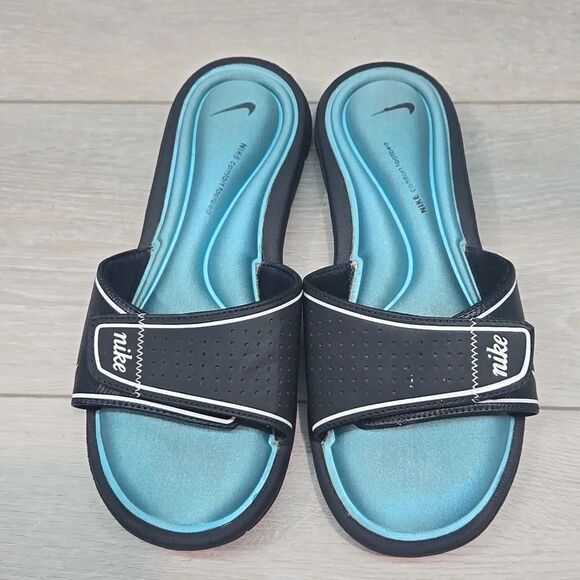 Nike Women's Comfort Footbed Black& Blue Slide Sandals Shoes Sz 9 - Picture 3 of 8